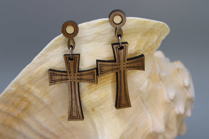 Engraved Cross Earrings