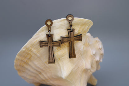 Engraved Cross Earrings